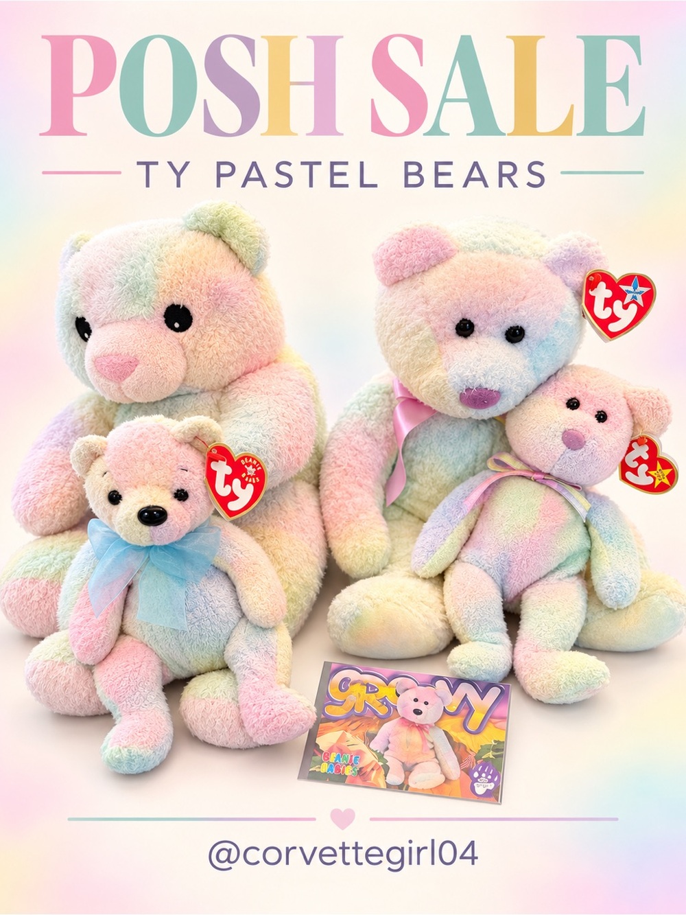 2 Buddies and 2 Beanies - Ty Pastel Bear Plush